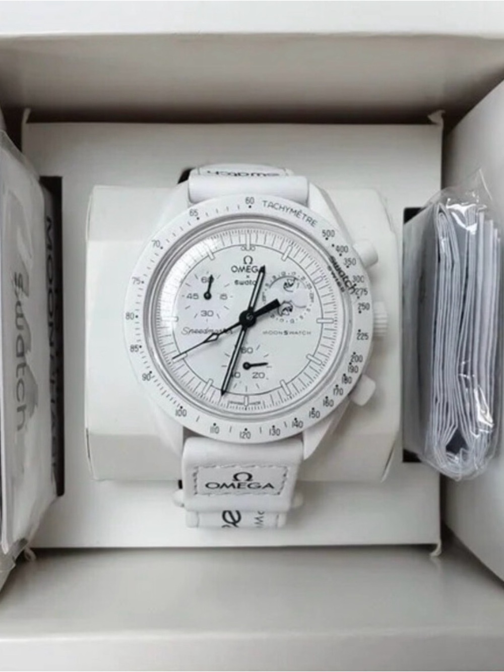 White Chronograph Watch with Branded Strap